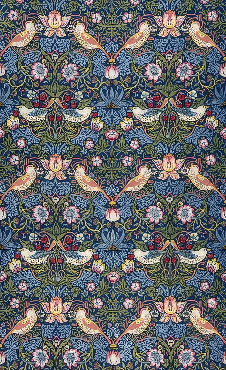 Złodziej truskawek. Tkanina dekoracyjna. 1883 autorstwa William Morris