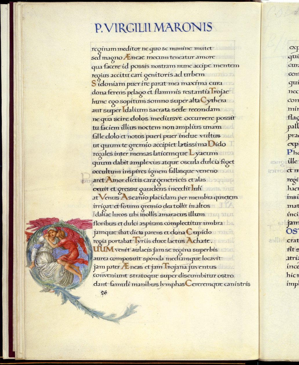 Dydona i Kupidyn, strona 26 z „Eneidy” Wergiliusza autorstwa William Morris