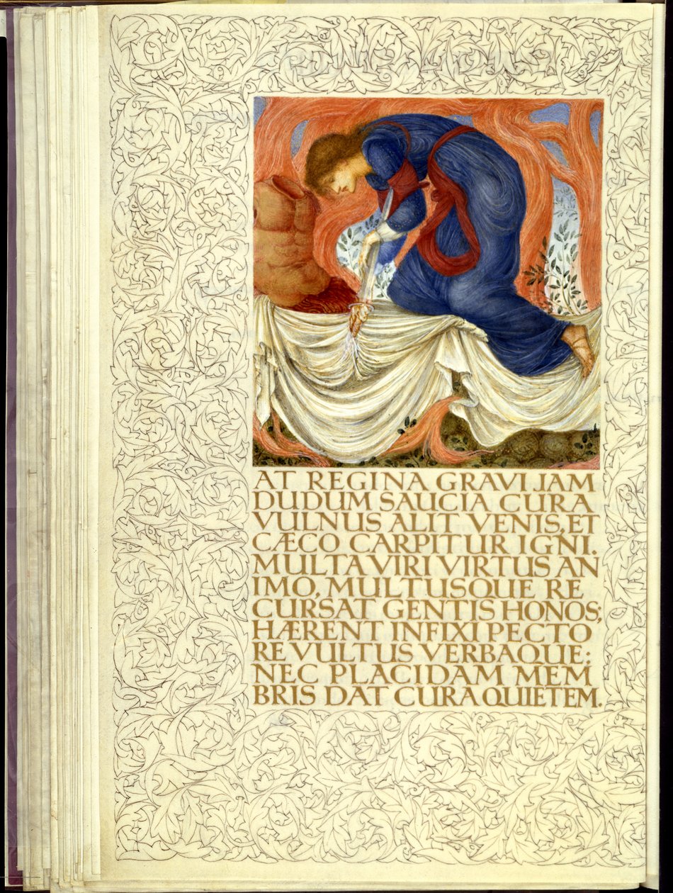 Dido dźgająca się nożem, otwarcie Księgi IV „Eneidy” Wergiliusza autorstwa William Morris