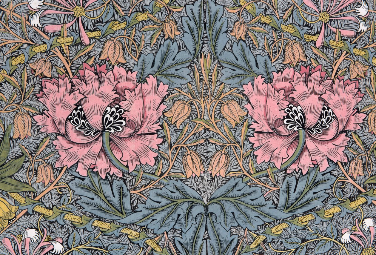 Wiciokrzew. Tkanina dekoracyjna, 1876. autorstwa William Morris