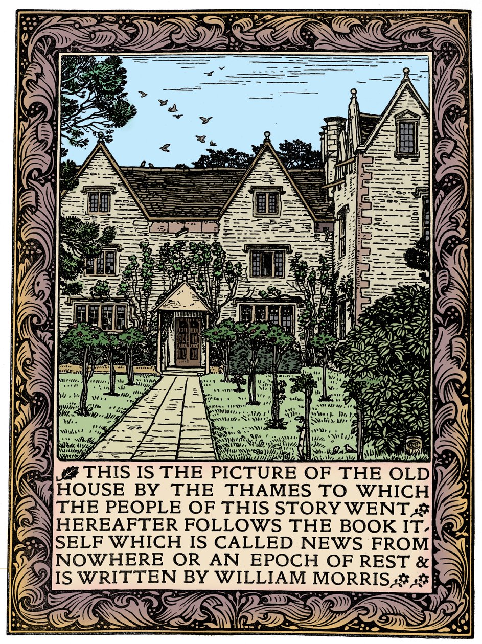 Kelmscott Manor, Gloucestershire, frontispis do News from Nowhere, c1892 1901 autorstwa William Morris