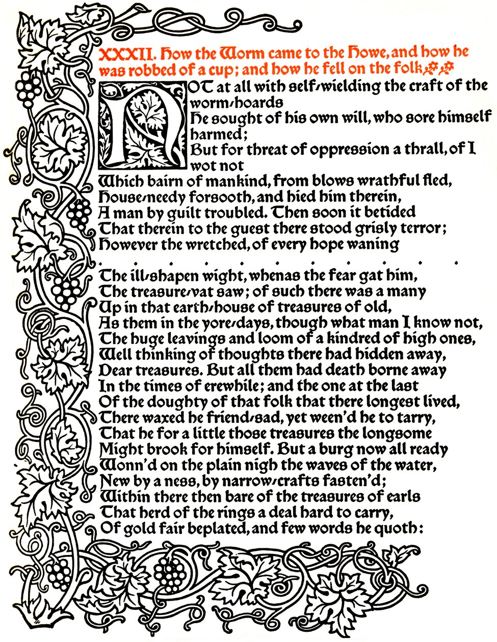 Kelmscott Press: Strona z The Tale of Beowulf wydrukowana czcionką Troy, c.1895, 1914. autorstwa William Morris
