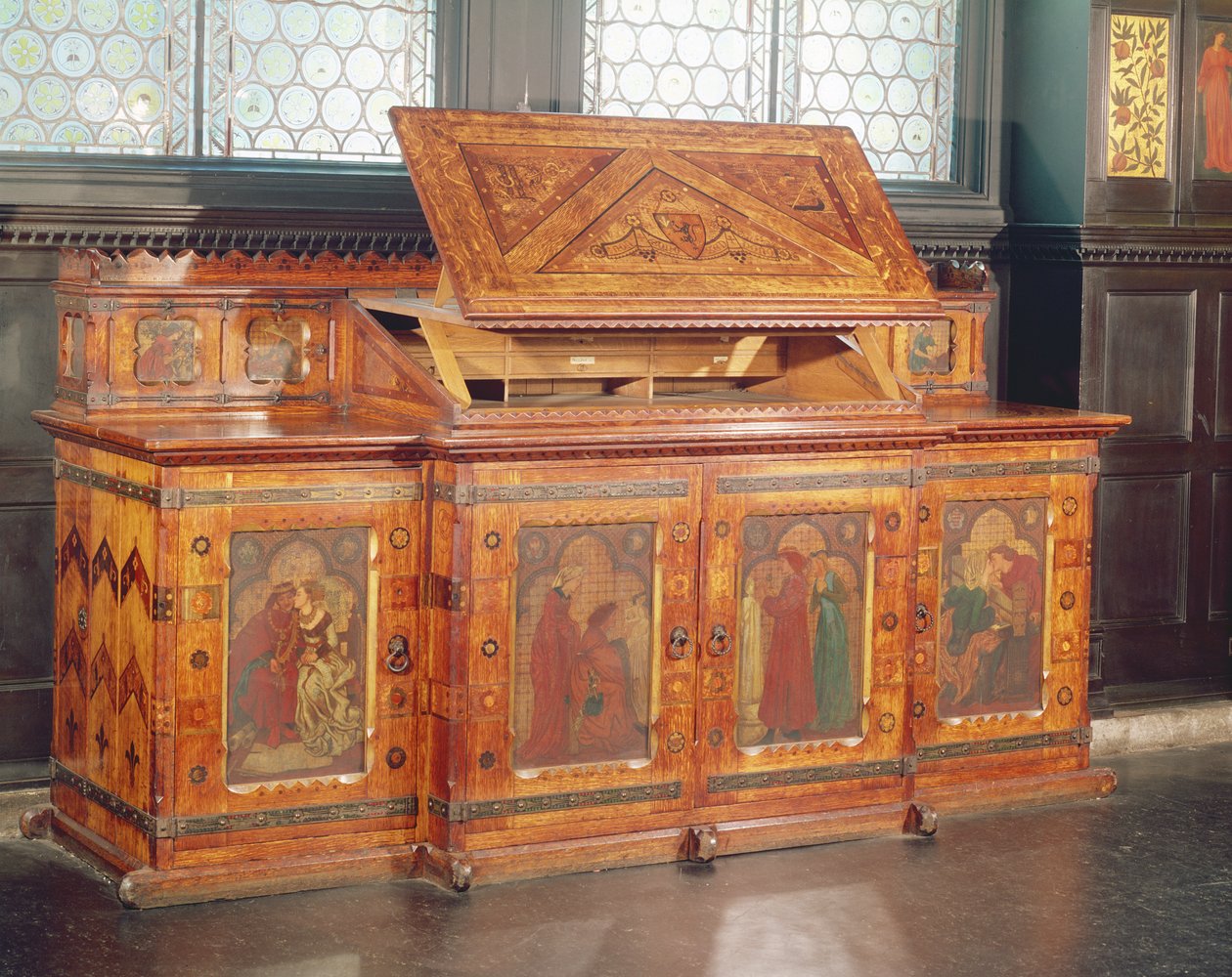 Szafa miodowa króla Rene, projekt J.P. Seddon, 1862 (dąb z malowanymi panelami) autorstwa William Morris