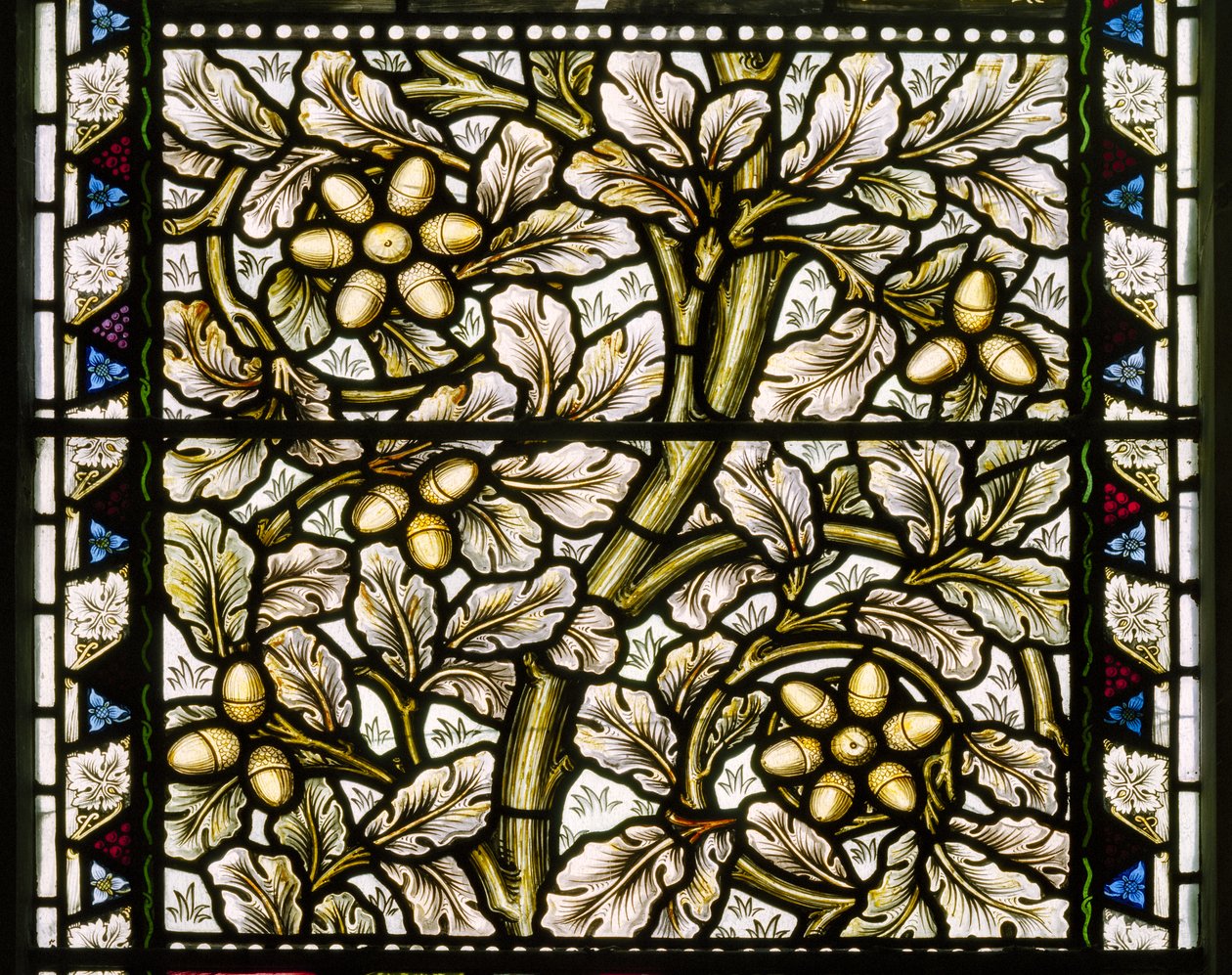 Kirkcaldy Stary Kirk, Morris & Co., William Morris, Żołędzie i liście dębu, 1886 autorstwa William Morris