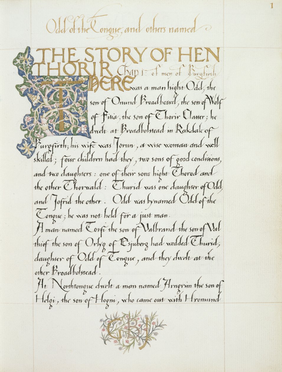 Ms 270* f.1r Historia Hen Thorir, c.1873-4 (artykuł) autorstwa William Morris