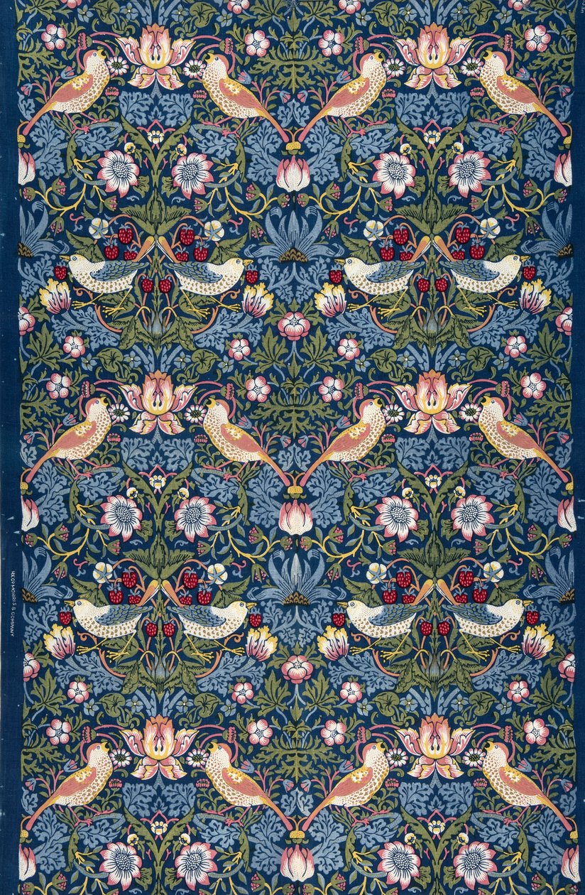 Złodziej truskawki. Tkanina dekoracyjna, 1883. autorstwa William Morris