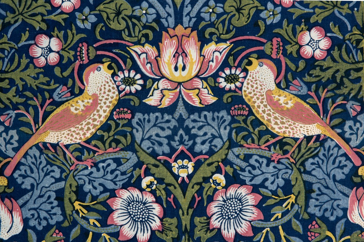 Złodziej truskawki. Tkanina dekoracyjna, 1883. autorstwa William Morris