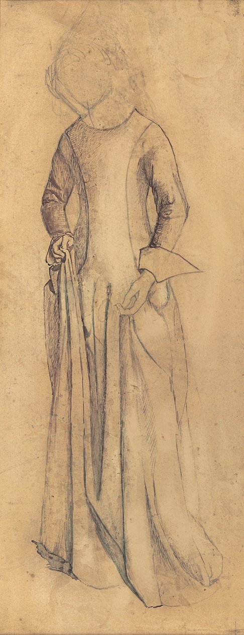 Studium dla „La Belle Iseult” (ołówek, długopis i brązowy tusz i pranie na papierze) autorstwa William Morris