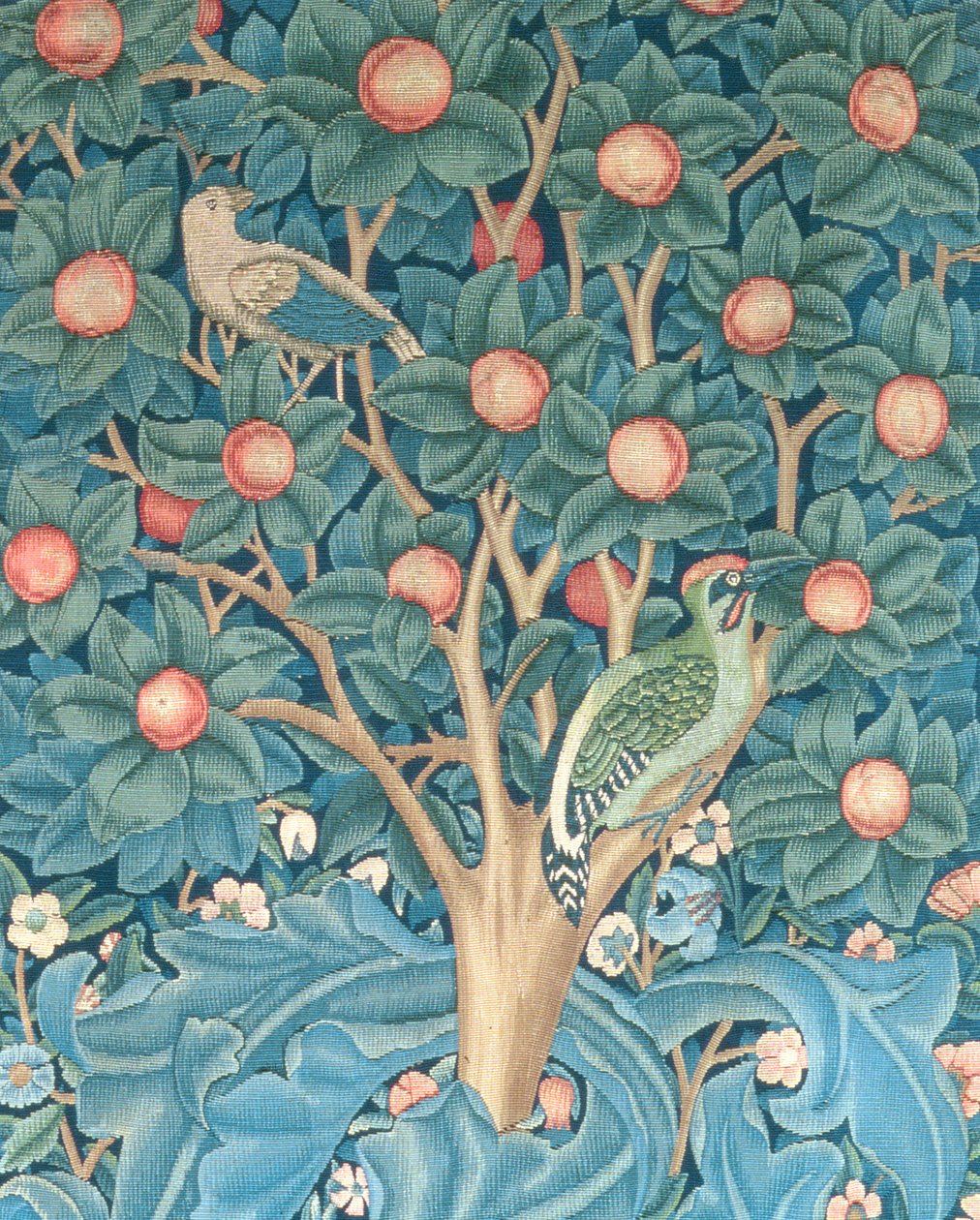 Gobelin Dzięcioł, fragment dzięciołów, gobelin 1885 autorstwa William Morris
