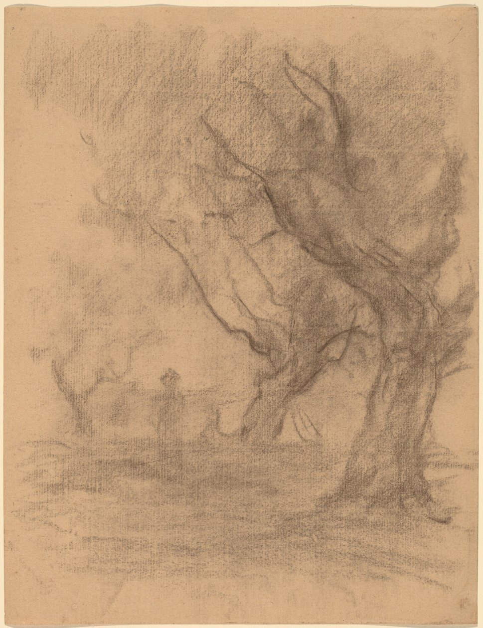 Kobieta stojąca pod dwoma drzewami autorstwa William Morris Hunt