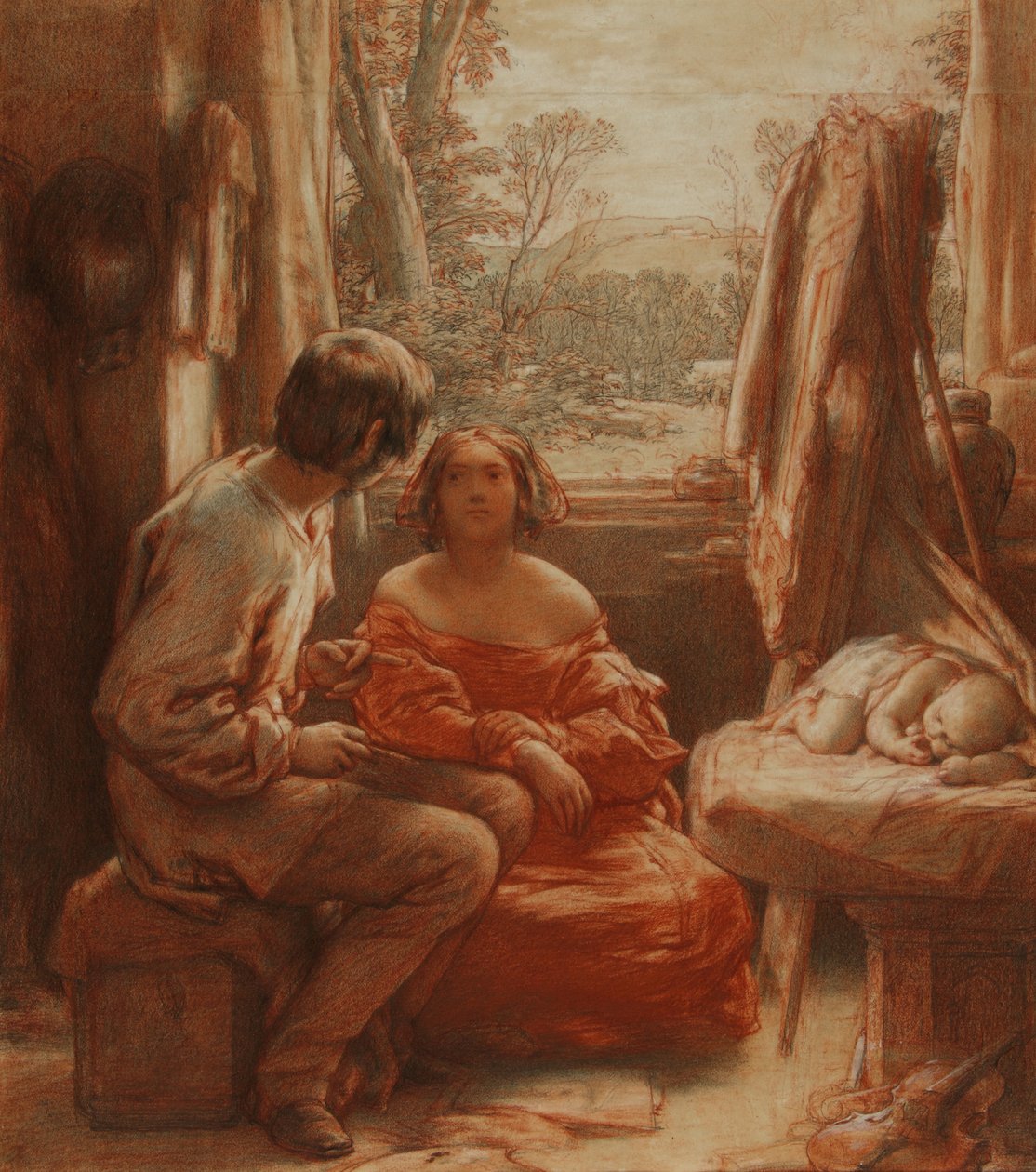 Pracownia Artysty, ok. 1839 (ołówek z czerwono-białą kredą na papierze) autorstwa William Mulready