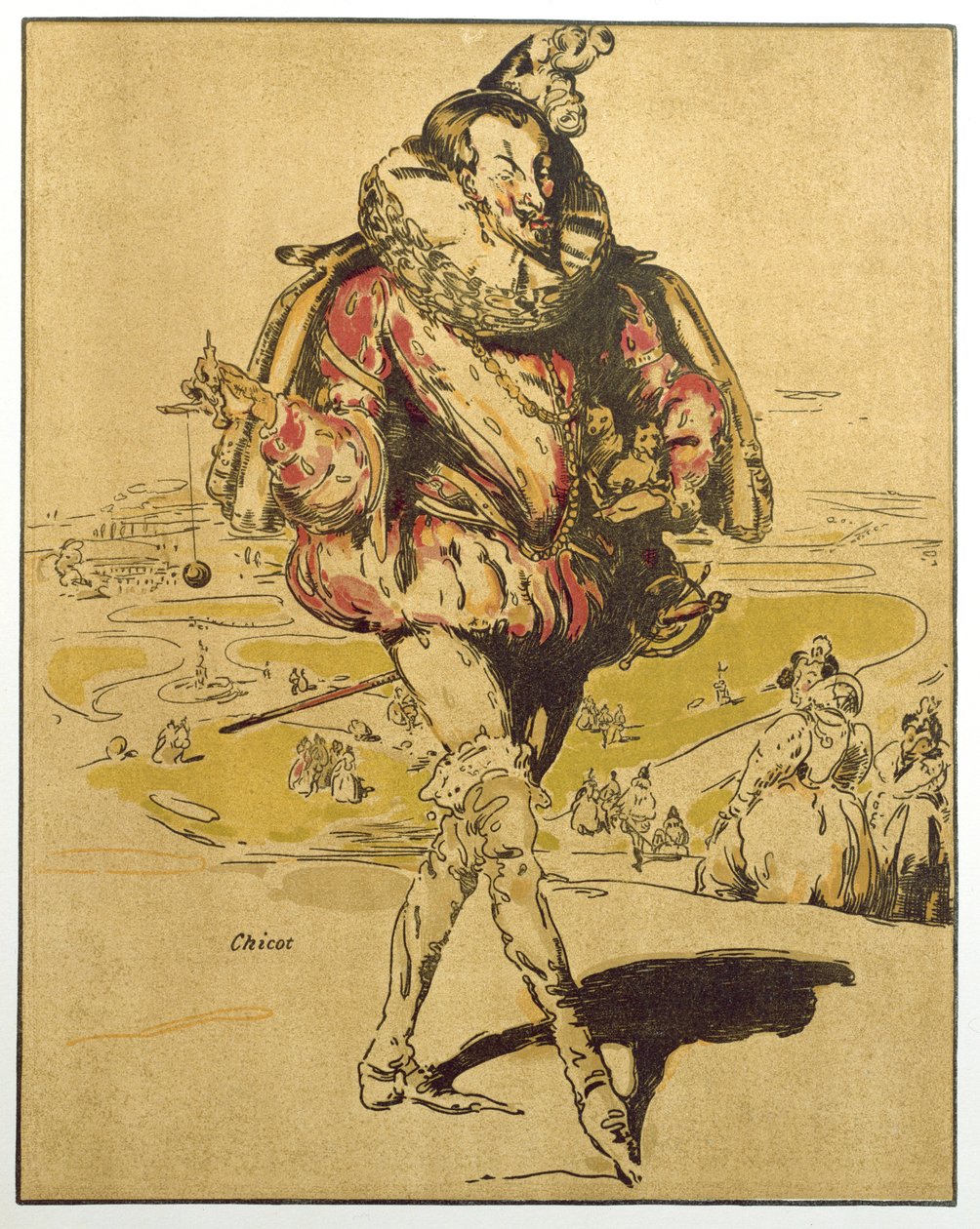 Chicot, ilustracja z „Characters of Romance”, po raz pierwszy opublikowana 1900 (kolor lito) autorstwa William Nicholson