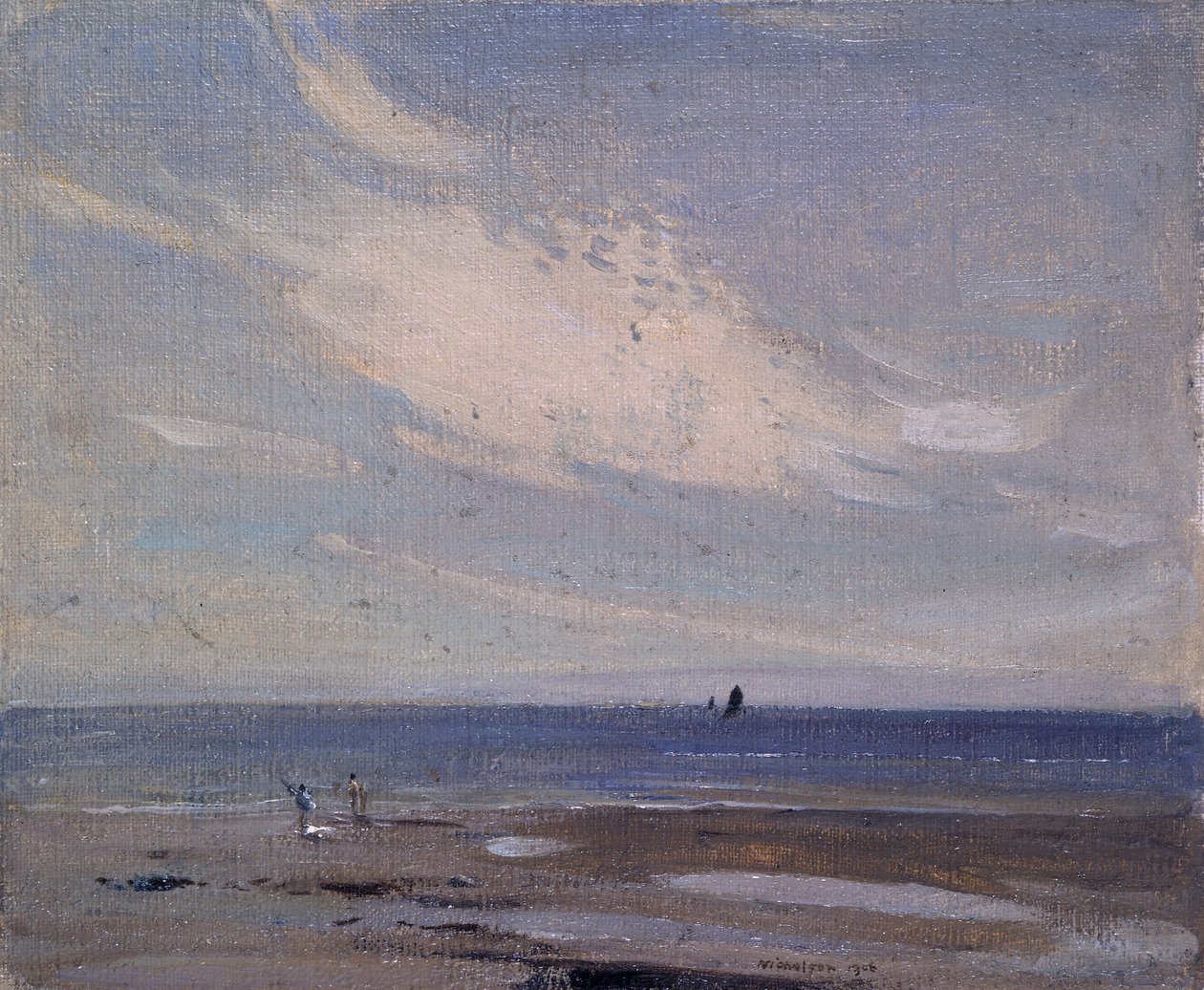 Scena na wybrzeżu (olej na płótnie na desce) autorstwa William Nicholson