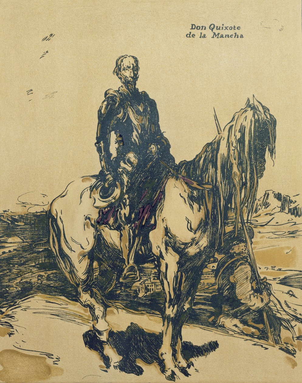 Don Kichot de la Mancha, ilustracja z „Characters of Romance”, po raz pierwszy opublikowana w 1900 r. (kolor lito) autorstwa William Nicholson