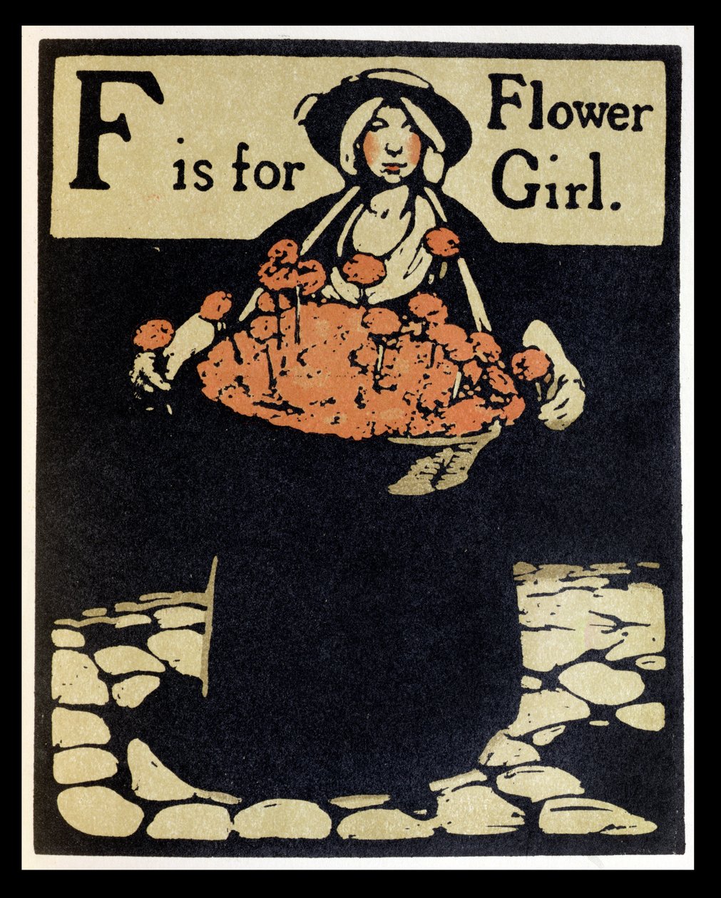 F jak Flower Girl, ilustracja z „Alfabetu”, wydanego przez Williama Heinemanna autorstwa William Nicholson