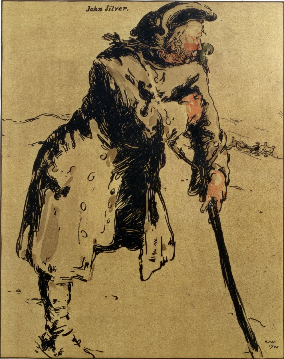 John Silver, ilustracja z „Characters of Romance”, po raz pierwszy opublikowana 1900 (kolor lito) autorstwa William Nicholson