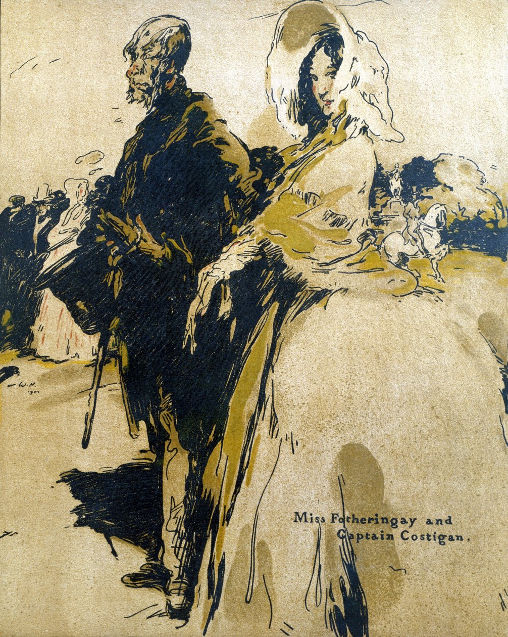 Panna Fotheringay i kapitan Costigan, ilustracja z „Characters of Romance”, po raz pierwszy opublikowana w 1900 r. (kolor lito) autorstwa William Nicholson