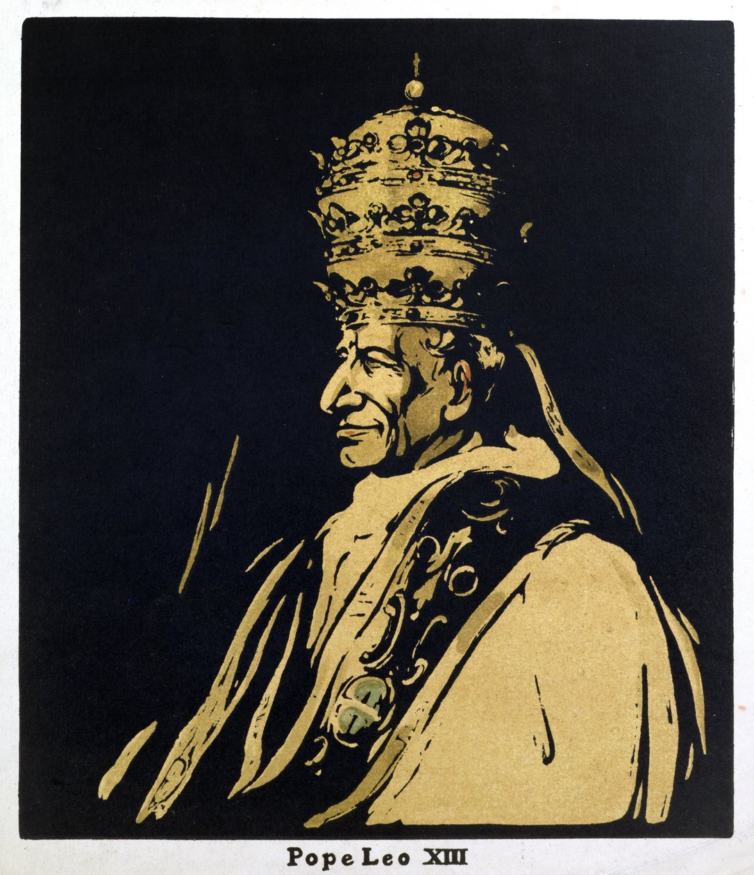 Papież Leon XIII, Gioacchino Vincenzo Raffaele Luigi Pecci (1878-1903) ilustracja z „Dwunastu portretów – druga seria”, opublikowanej w 1899 r. (drewno ręcznie kolorowane) autorstwa William Nicholson