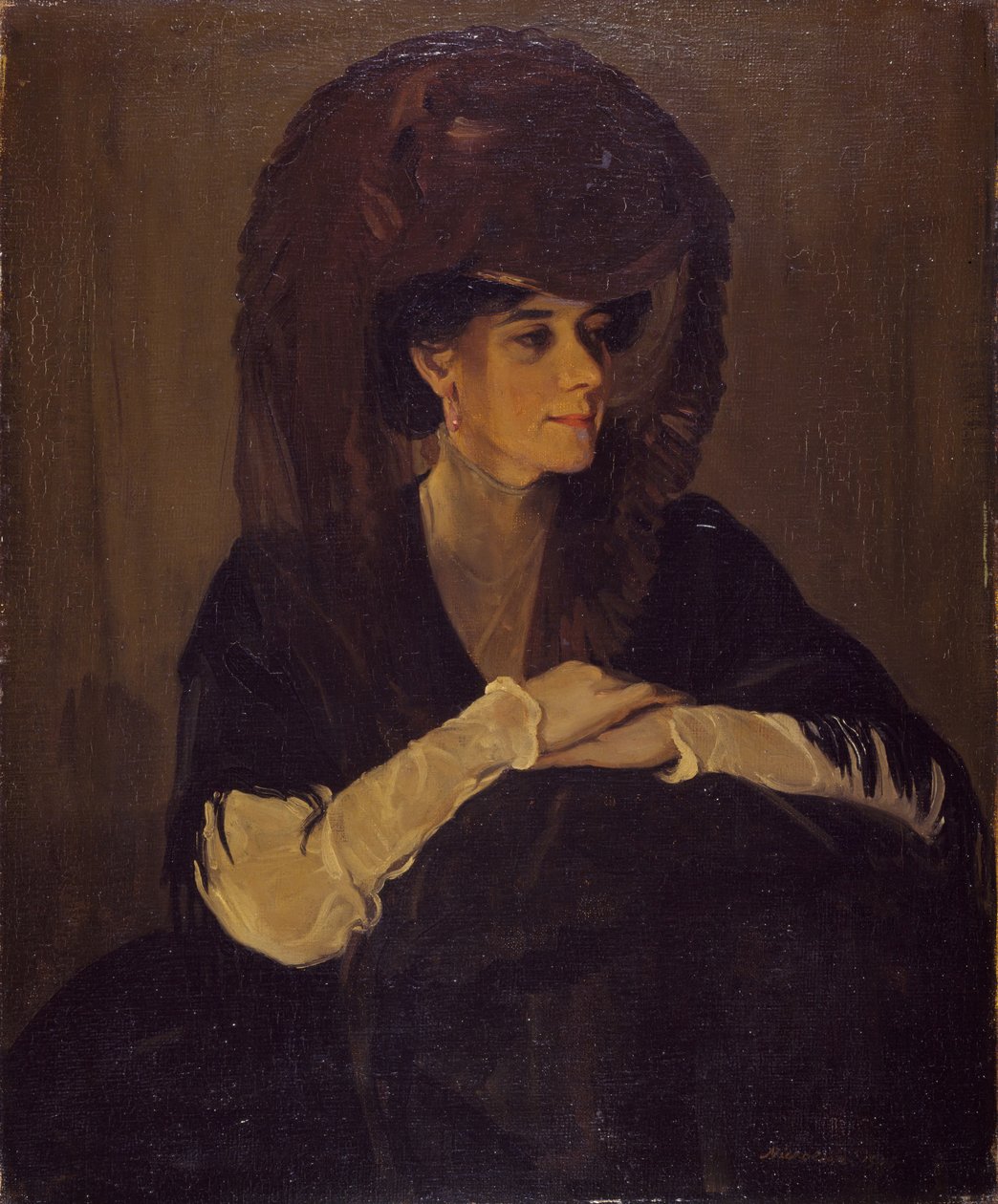 Portret pani Harrington Mann z brązowego welonu, 1905. autorstwa William Nicholson
