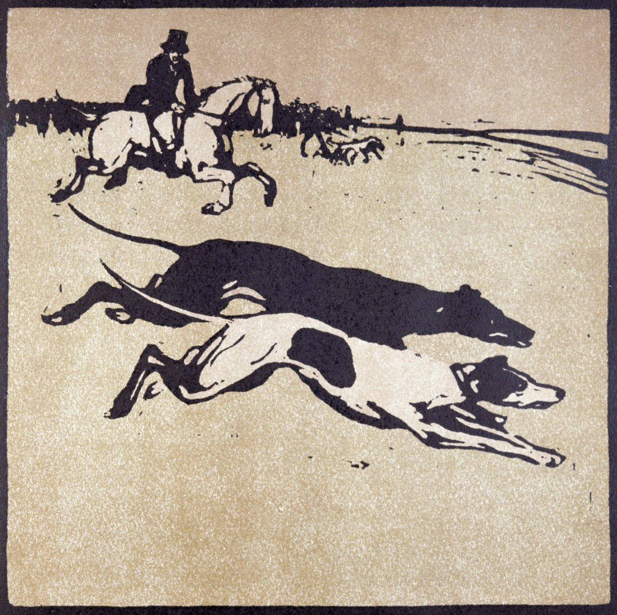 Miesiąc luty: Hare Coursing, z „Almanachu dwunastu sportów”, ze słowami Rudyarda Kiplinga, opublikowanym po raz pierwszy przez Williama Heinemana autorstwa William Nicholson