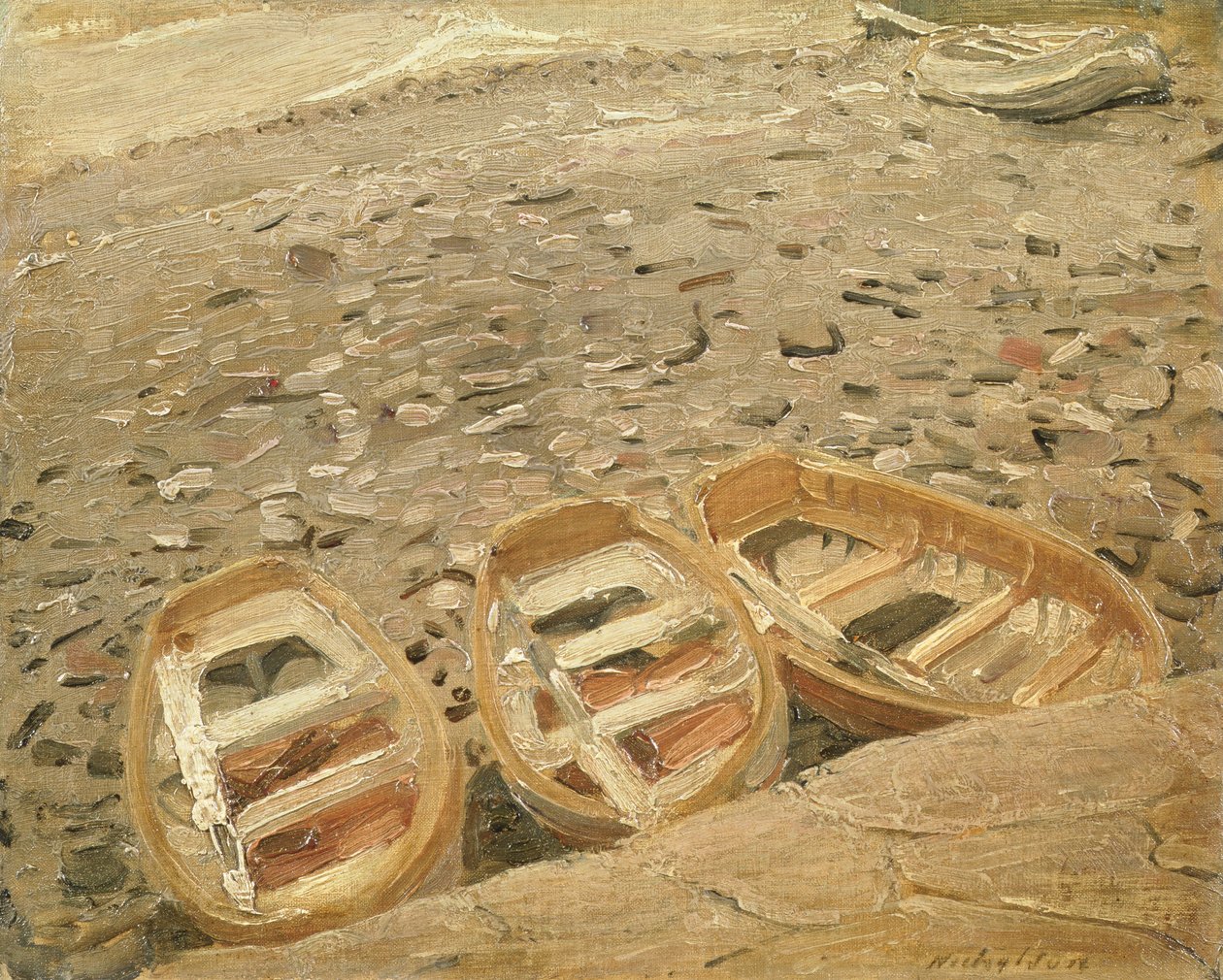 Trzy łodzie, ok. 1928 (olej na płótnie) autorstwa William Nicholson