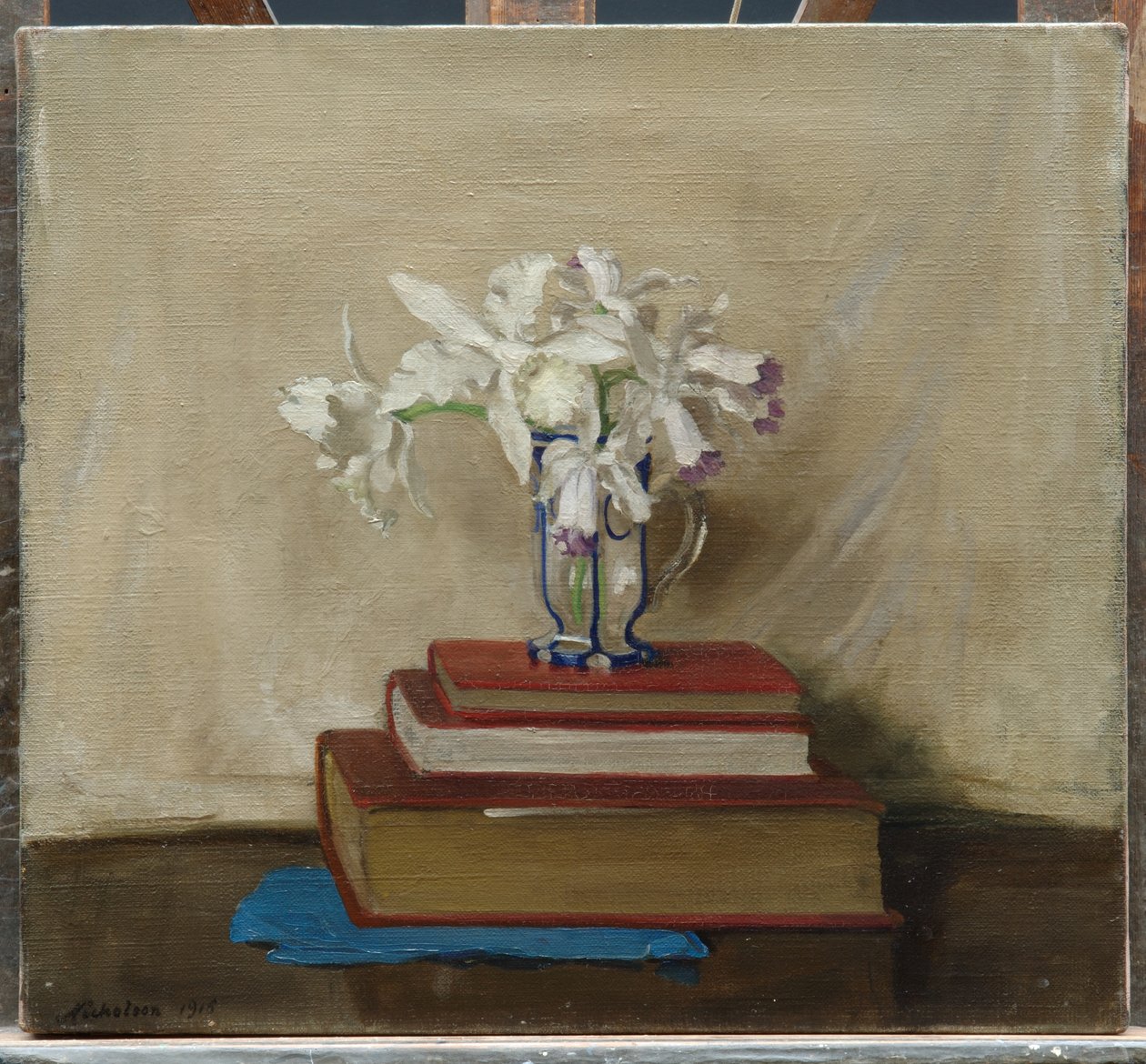 Białe storczyki na książkach autorstwa William Nicholson
