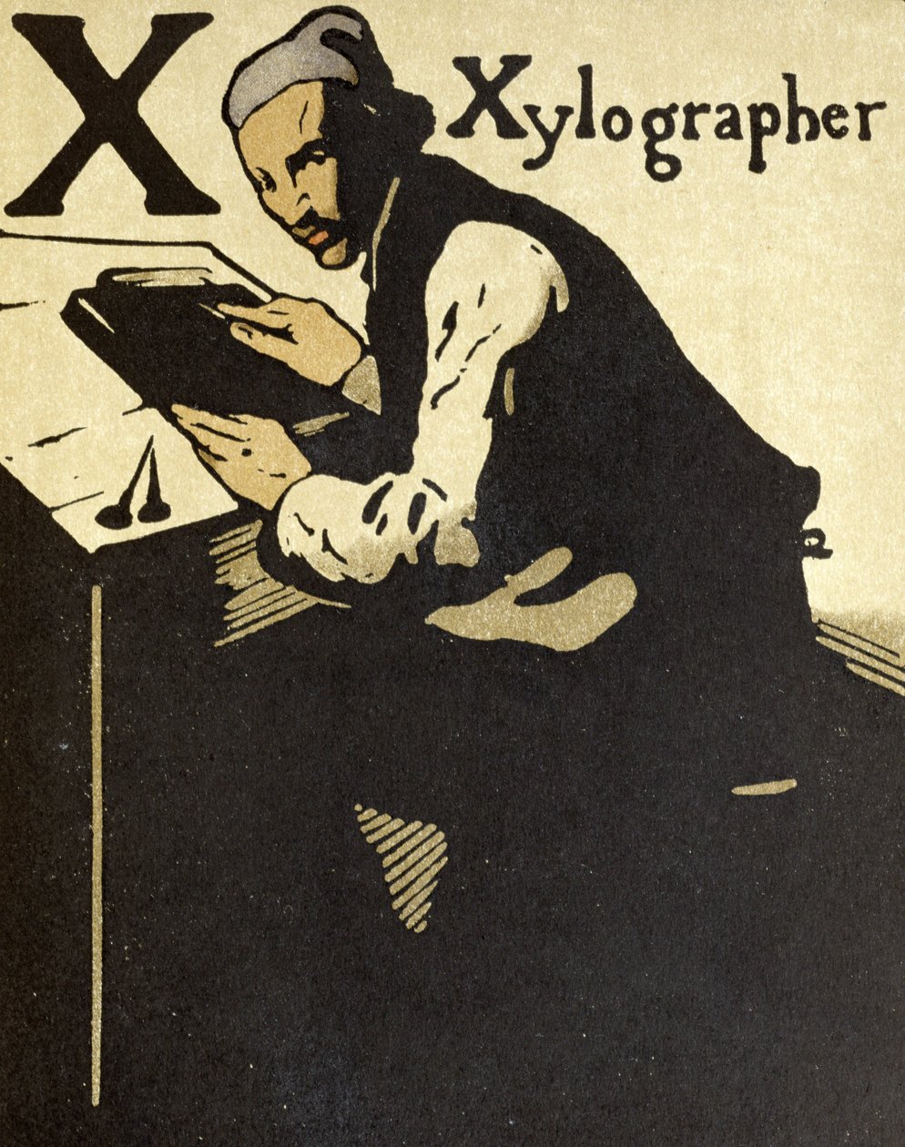 X dla Xylographer, ilustracja z „Alfabetu”, wydanej przez Williama Heinemanna autorstwa William Nicholson