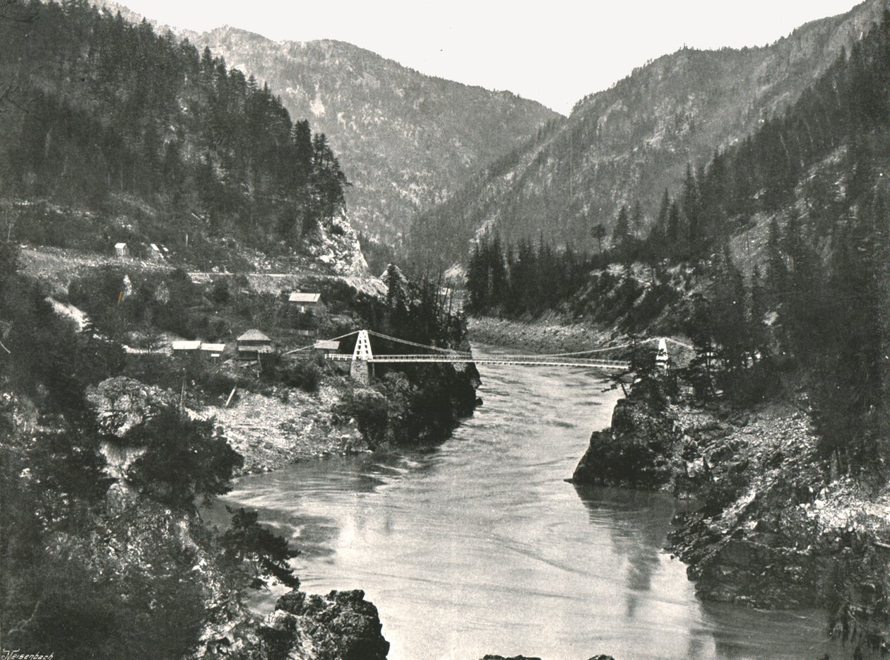 The Rockies: Fraser Canyon i Cariboo Road Bridge, niedaleko Spuzzum, Kanada, 1895. autorstwa William Notman and Son