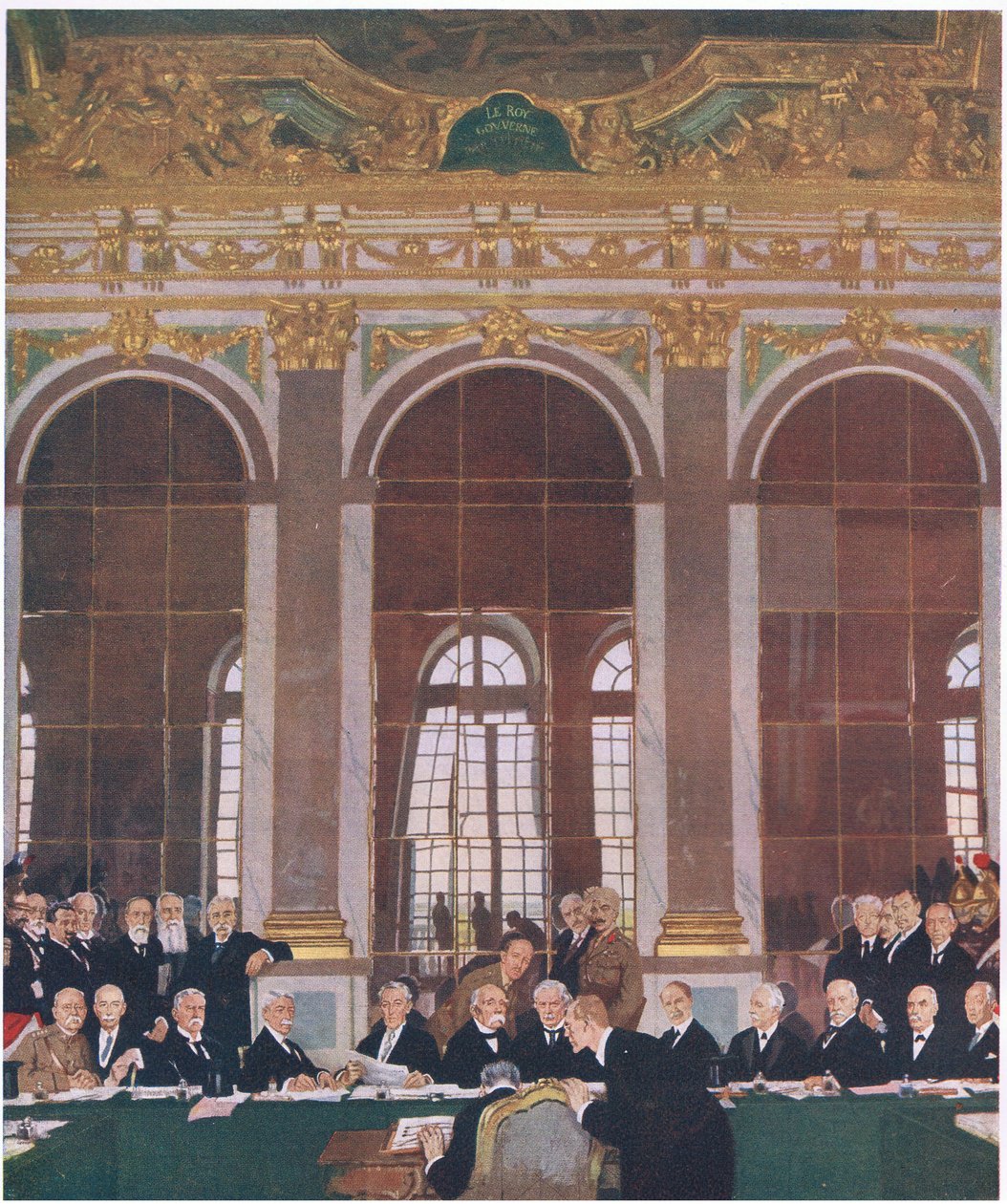 Podpisanie pokoju w Sali Lustrzanej w Pałacu Wersalskim, 28 czerwca 1919, z Historii narodu brytyjskiego Cassella wydanej przez Waverley Book Company Limited, ok. 1940 r. autorstwa William Orpen