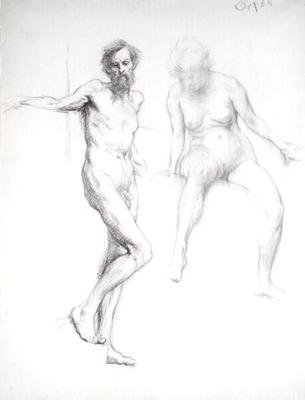 Studium mężczyzny i kobiety (ołówek na papierze) autorstwa William Orpen
