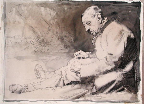 Studium starego człowieka (ołówek i akwarela na papierze) autorstwa William Orpen