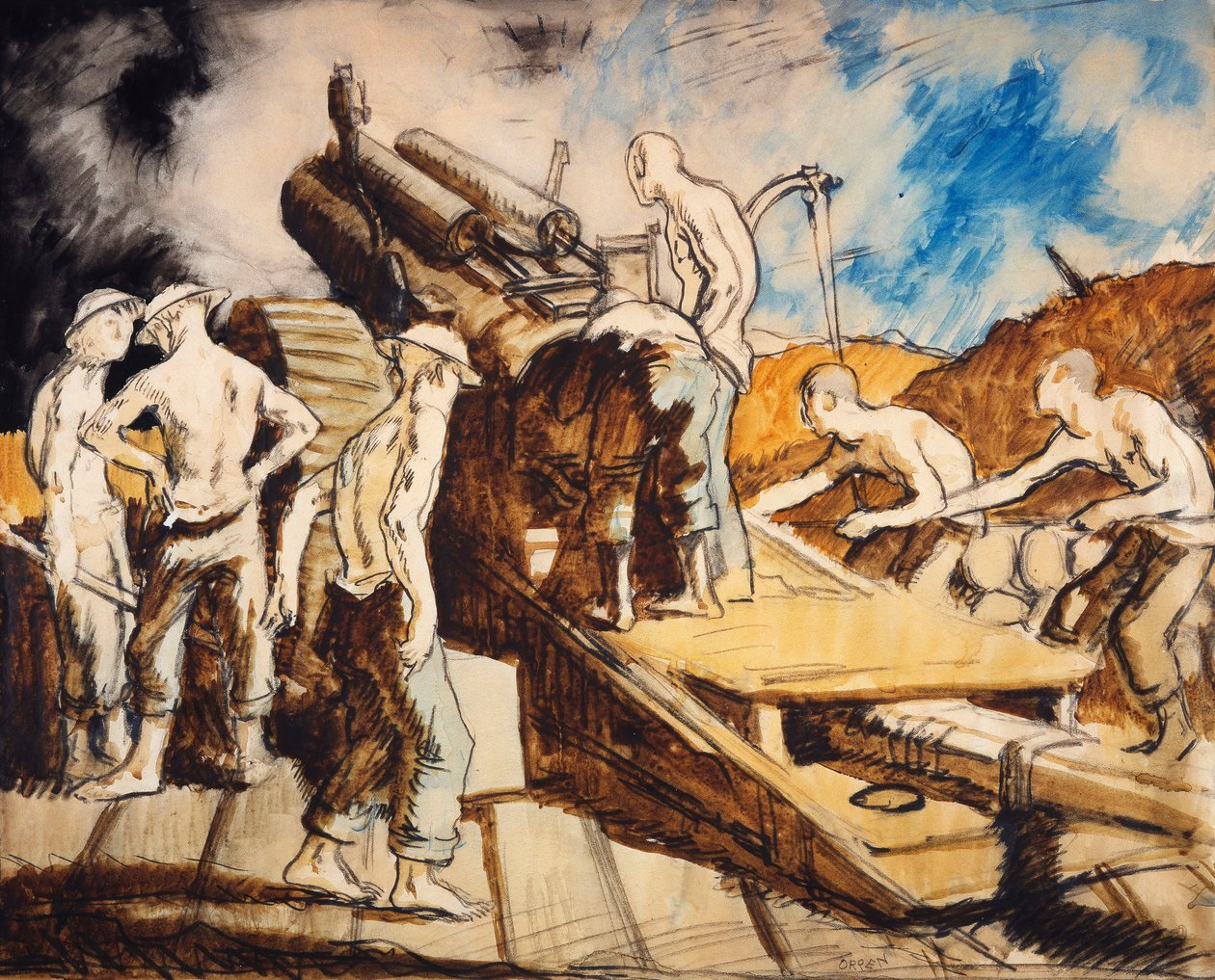 Haubica w akcji, ok. 1917 autorstwa William Orpen