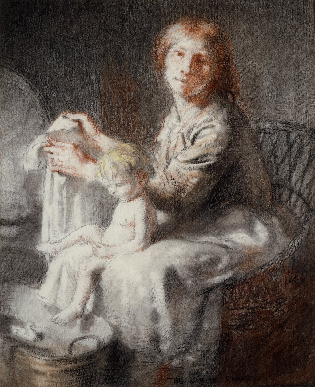 Biały łabędź (Grace and Kit) (pastelowo-czarna kredka) autorstwa William Orpen
