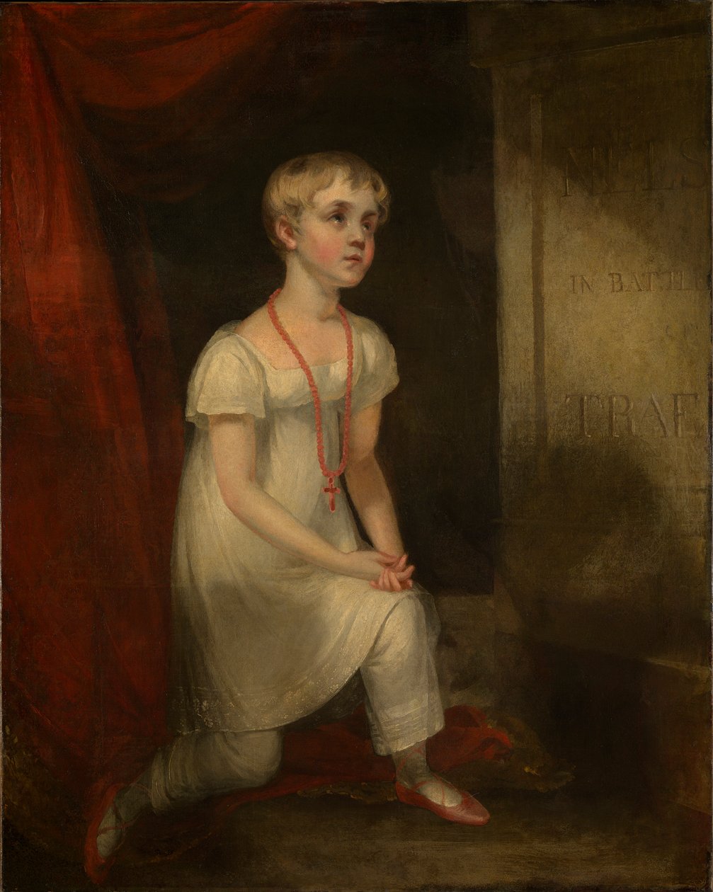 Horatia Nelson klęcząca przed grobem ojca, ok. 1807 (olej na płótnie) autorstwa William Owen