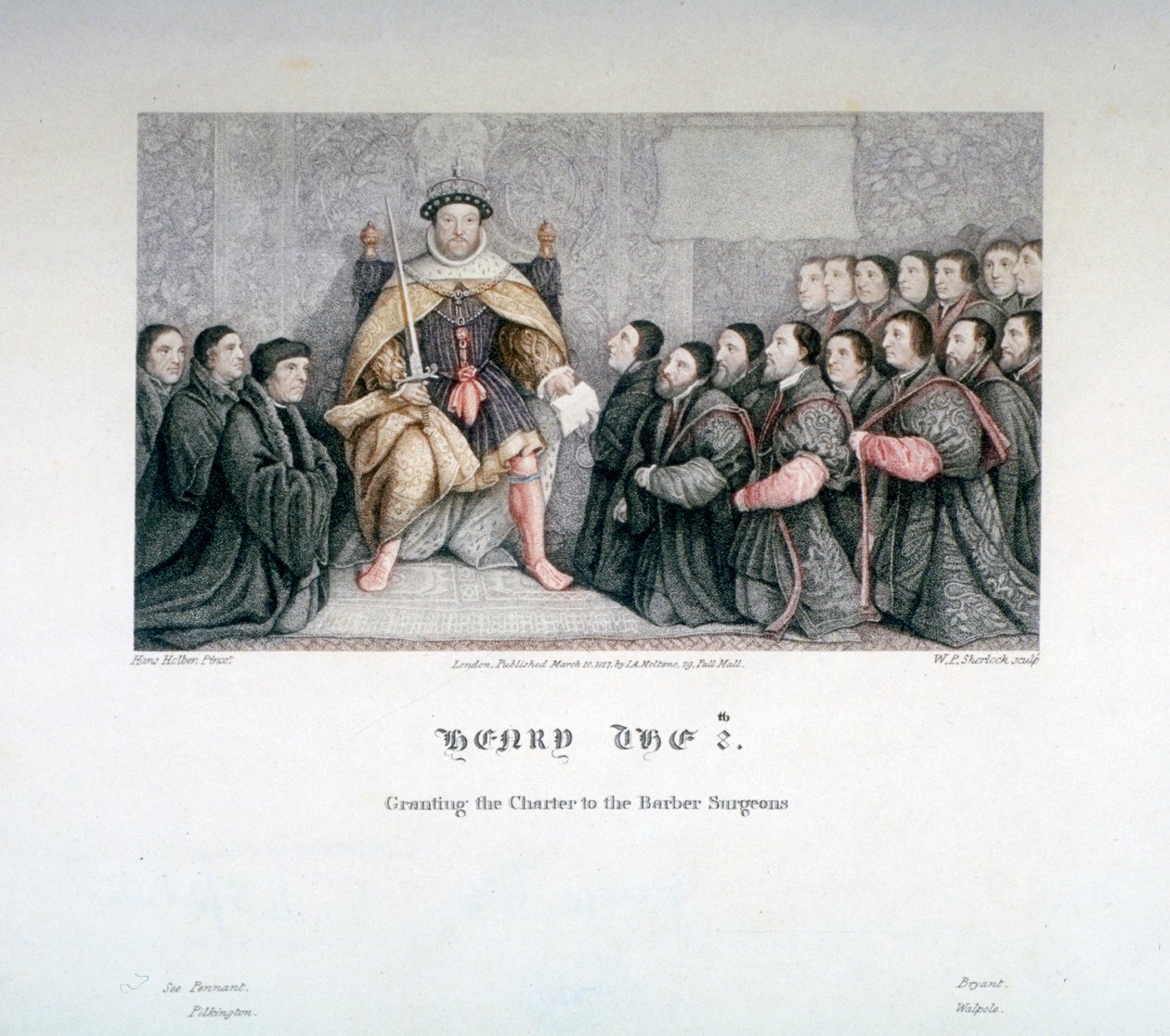 Henryk VIII nadający prawa cyrulikom, XVI w., 1817 r. autorstwa William P Sherlock