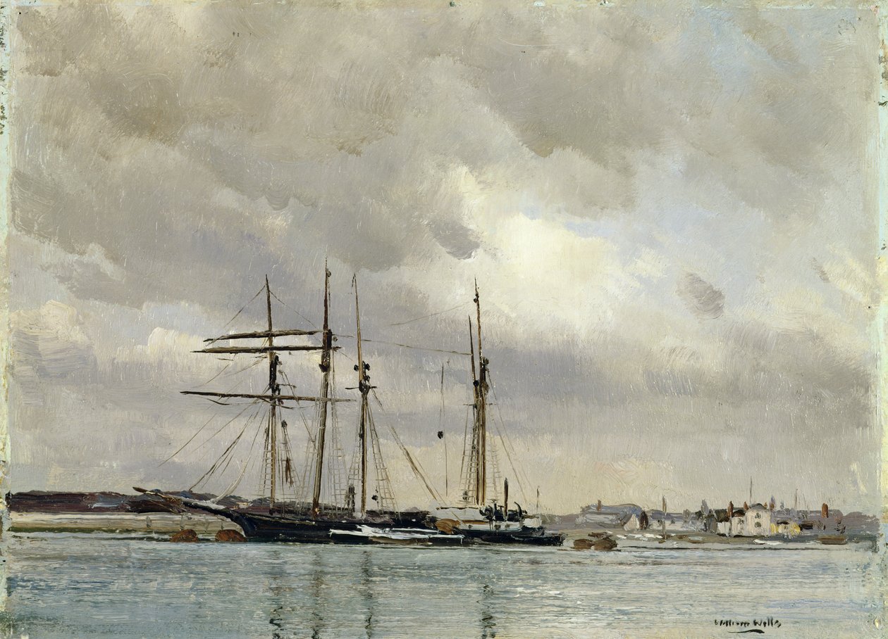 Łodzie w porcie, ładowanie gliny chińskiej, ok. 1900 autorstwa William Page Atkinson Wells