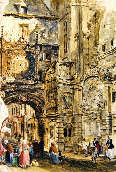 Gros Horloge de Rouen, ok. 1860 (olej na papierze ułożony na płycie) autorstwa William Parrott