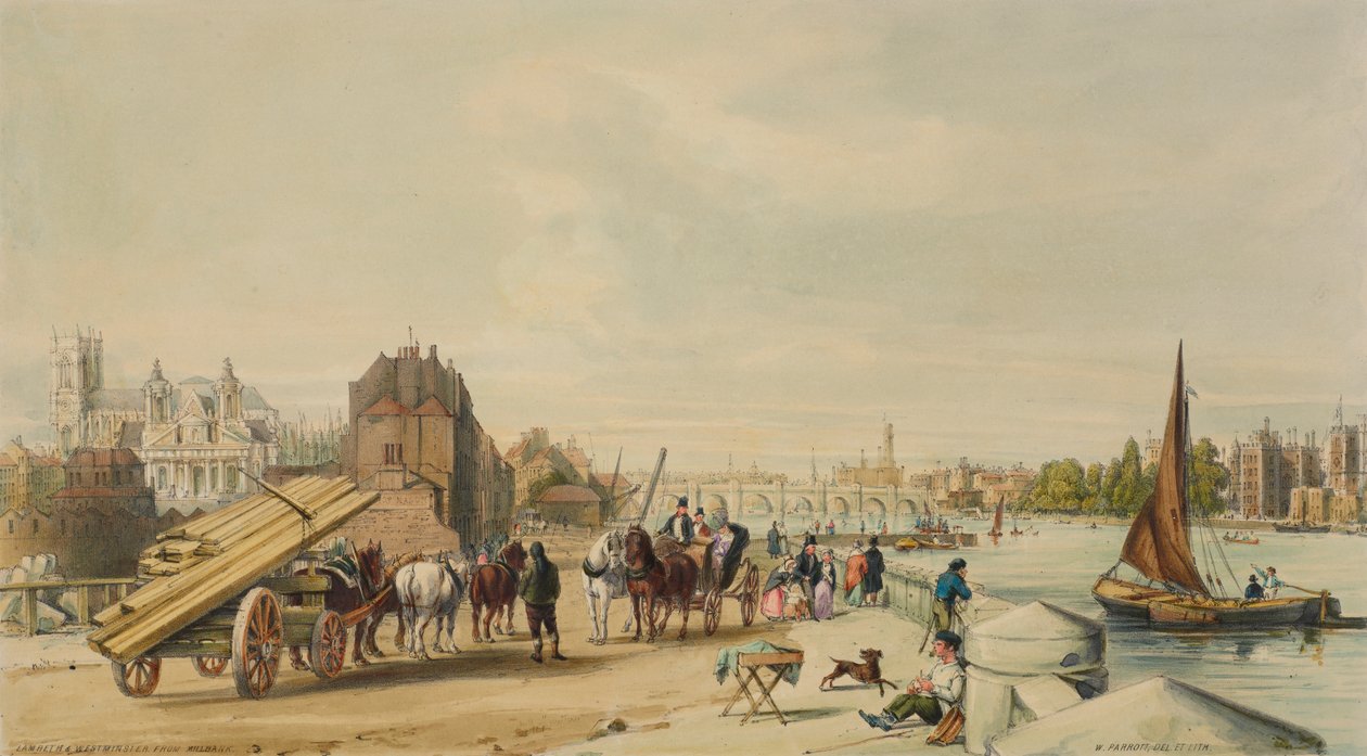 Millbank, Westminster, Londyn, 1840. autorstwa William Parrott