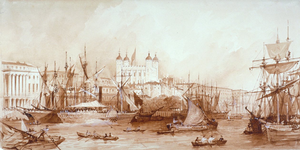 Tower of London, Stepney, Londyn, ok. 1840 r. autorstwa William Parrott