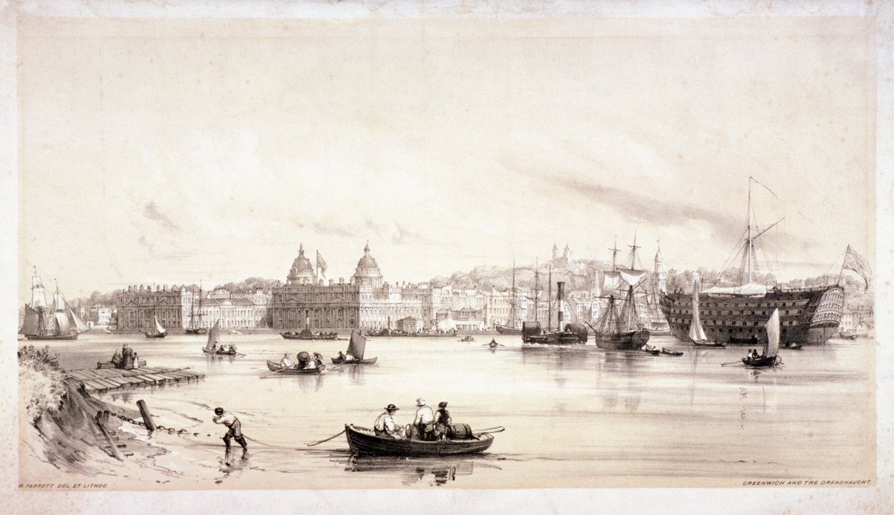 Widok na Greenwich po drugiej stronie Tamizy, Londyn, c1841. autorstwa William Parrott