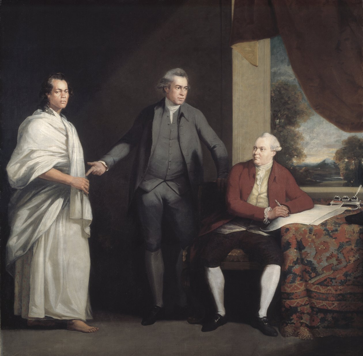 Omai, Joseph Banks i dr Daniel Solander, ok. 1775 r. (olej na płótnie) autorstwa William Parry