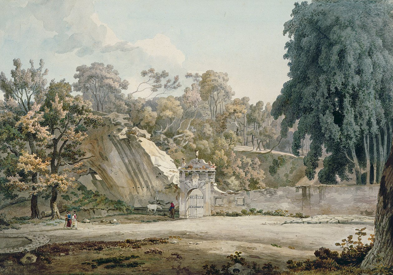 Park Gateway i Fontanna (akwarela na papierze) autorstwa William Pars