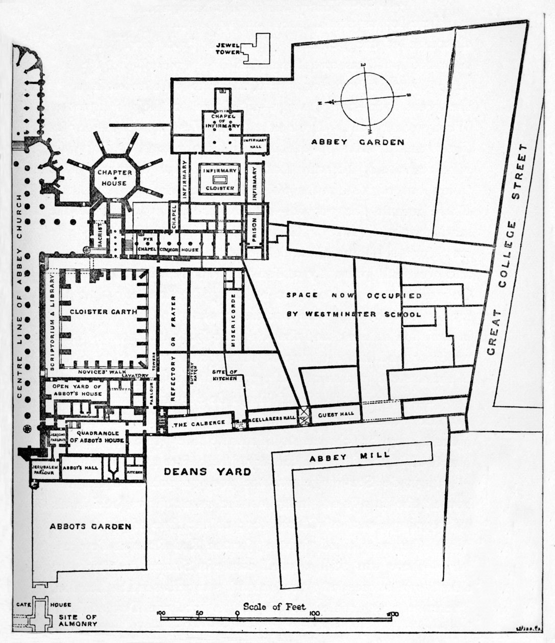 Plan opactwa benedyktynów w Westminsterze, ok. 1897 r. autorstwa William Patten