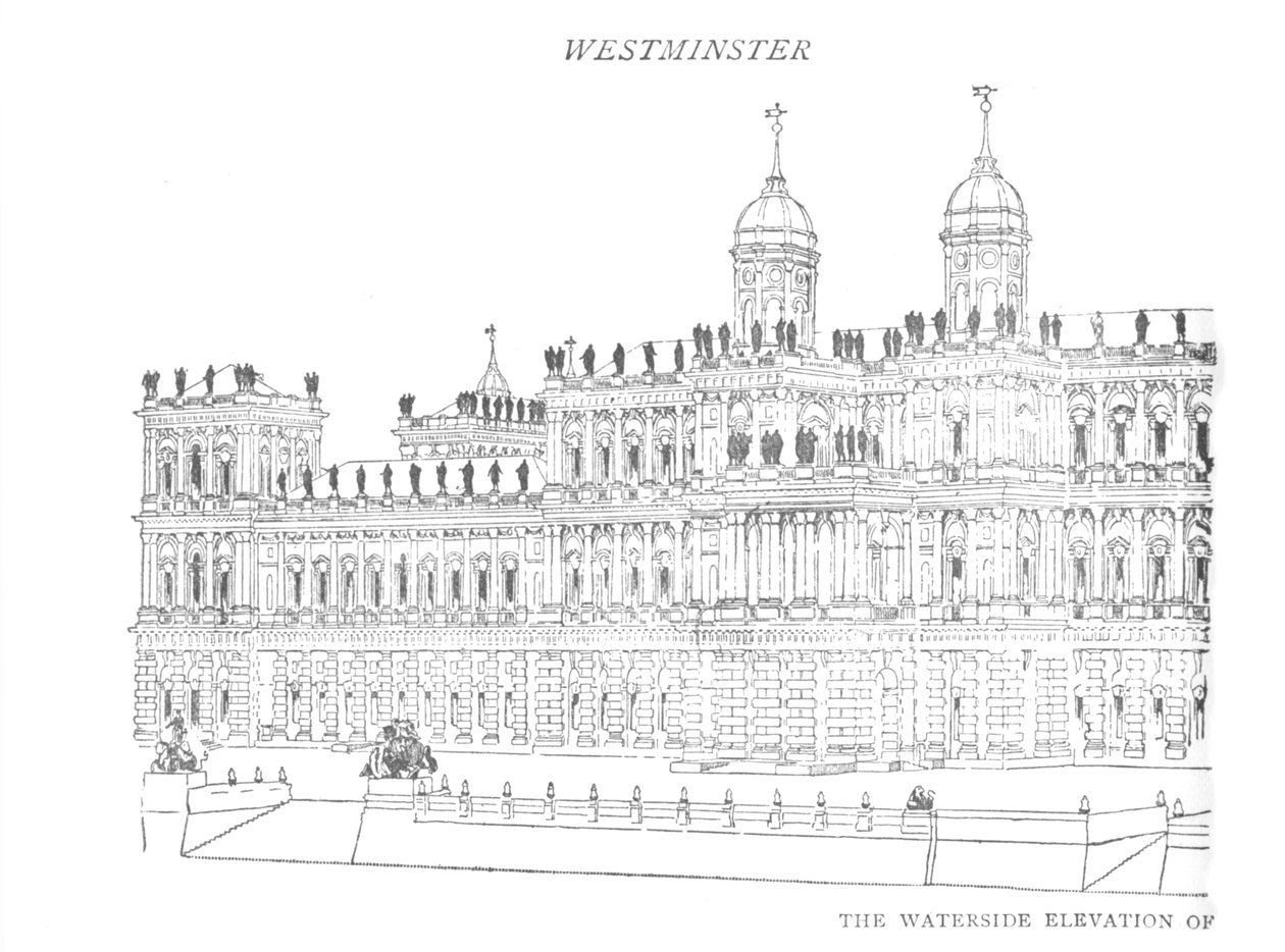 Proponowany pałac Inigo Jonesa nad wodą, ok. 1897 r. autorstwa William Patten