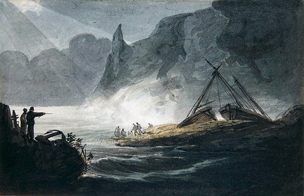Skalista scena przybrzeżna (akwarela na papierze) autorstwa William Payne