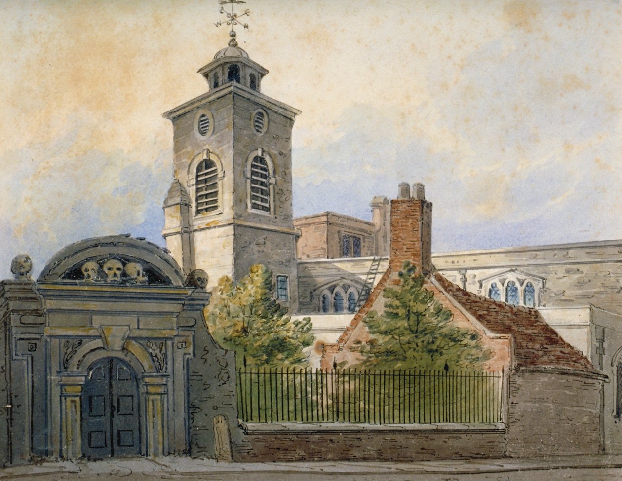 Widok kościoła św. Olafa, Hart Street, z Seething Lane, City of London, 1815 autorstwa William Pearson