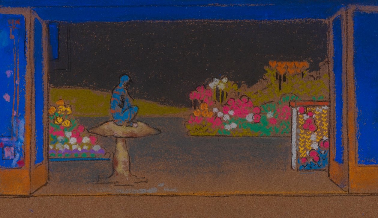 Ogród kwiatów (scenografia do filmu Alicja w Krainie Czarów, 1915) autorstwa William Penhallow Henderson