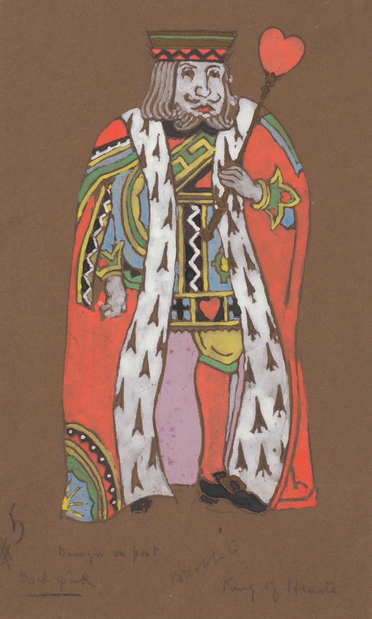Projekt kostiumu Króla Kier dla Alicji w Krainie Czarów, 1915. autorstwa William Penhallow Henderson