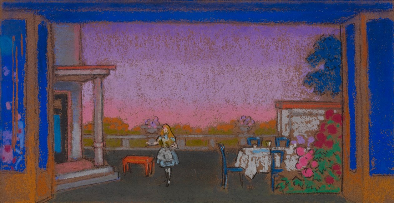 Ogród Marcowego Zająca (scenografia do Alicji w Krainie Czarów) autorstwa William Penhallow Henderson