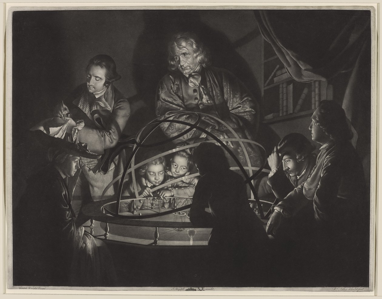 Filozof wygłaszający wykład w planetarium według Josepha Wrighta z Derby (1734-97) autorstwa William Pether